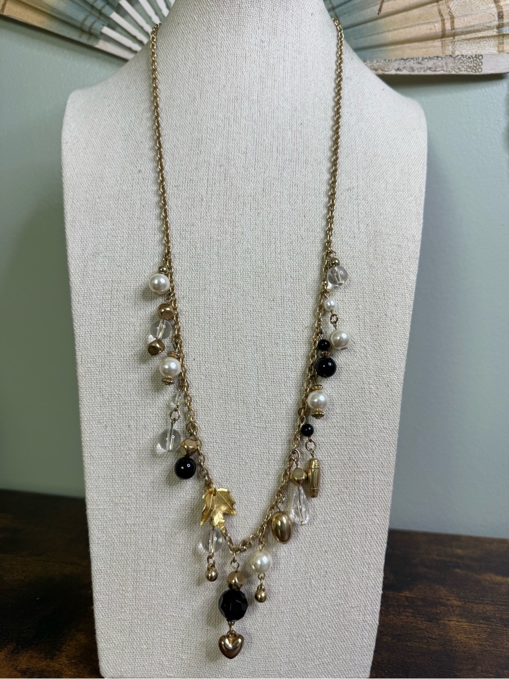 Gold-Tone Multi Charm Faux Pearl & Crystal Necklace - Fairycore Jewelry